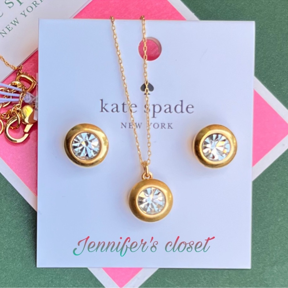 KATE SPADE Gold-tone Bezel Cz Earrings & Pendant Necklace Set. NWT